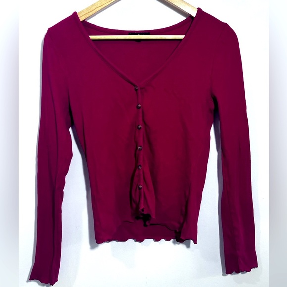 Ambiance Red Buttoned Tie Front Blouse - Picture 1 of 5